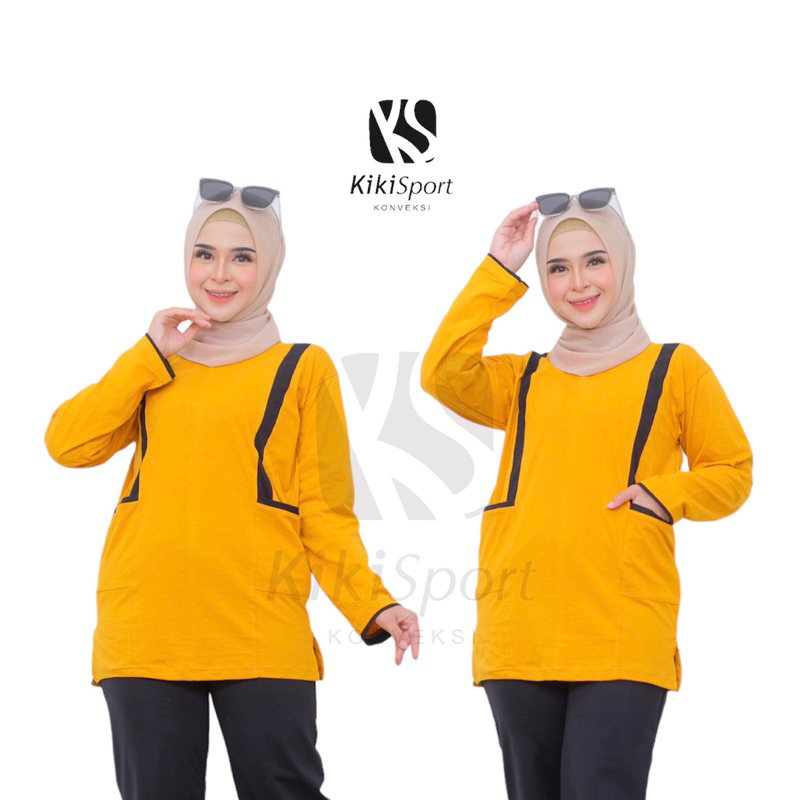 Baju Atasan Olahraga Muslim Kuning Kunyit Mustard