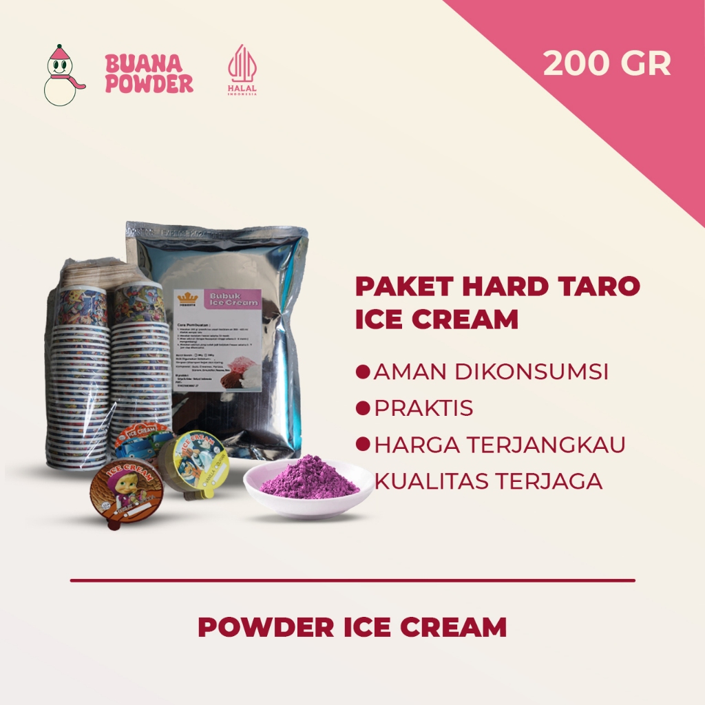 

BUANAPOWDER - PAKET BUBUK ES KRIM MURAH RASA TARO 200 gr / PAKET USAHA ES KRIM RUMAHAN