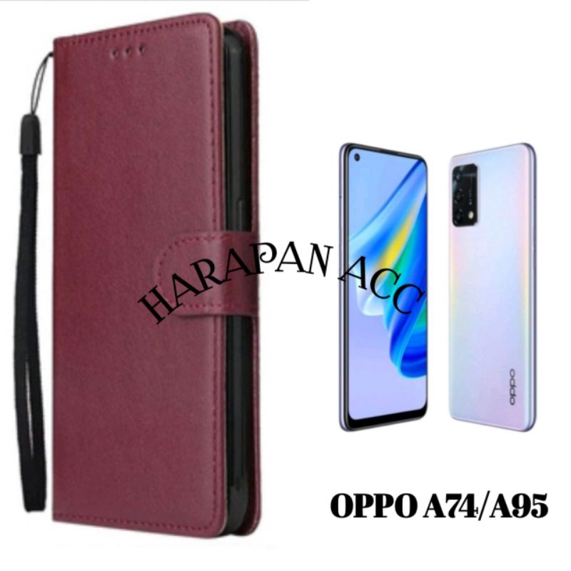 Case Dompet Oppo A74/Oppo A95 Casing Flip cover hp Sarung hp model dompet kulit Premium