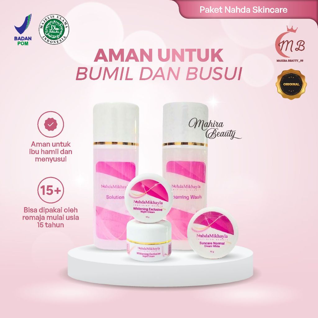 Paket Nahda Skincare Acne & Normal Foaming Wash Toner Day & Night Cream Memudarkan Flek Hitam