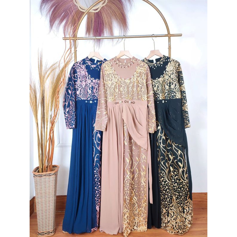 gamis brukat/gaun pesta/gamis pesta/pakaian wanita/baju brukat/baju pesta