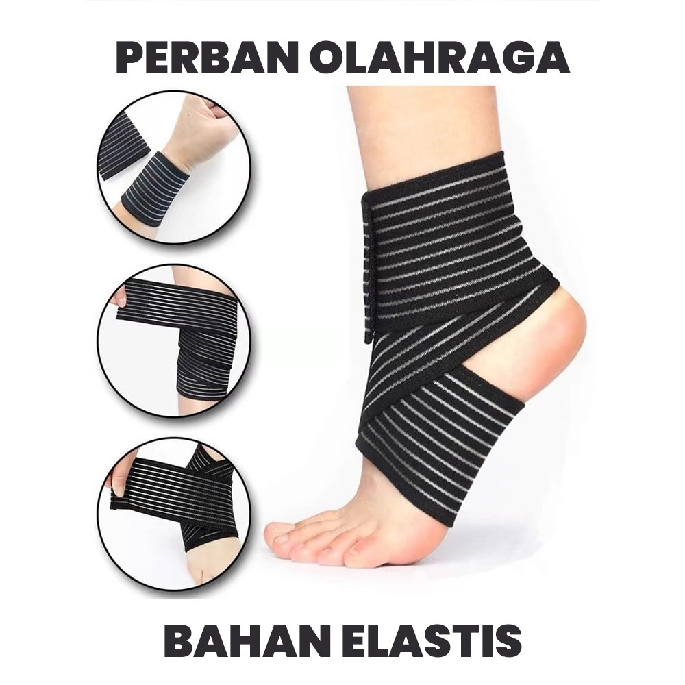 BBAK Olahraga Perban Tali Membungkus Elastis Pergelangan Tangan Penyangga Lutut Penyangga Pergelanga