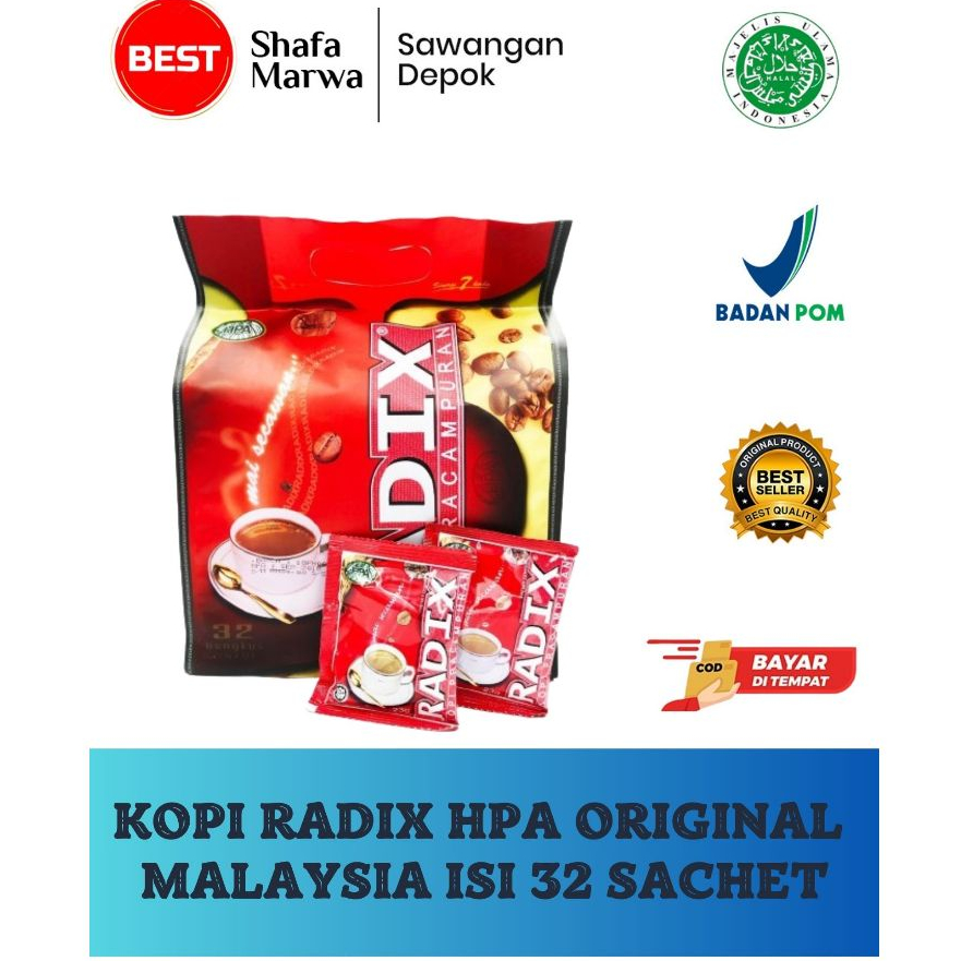 

Kopi Radix Premix Coffee Kopi Pracampuran Mai Secawan isi 32Sachet HPA Malaysia Original
