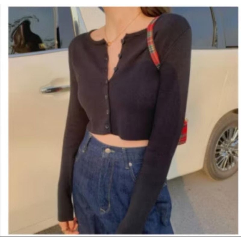 (ML042) Kaos Crop Cardigan / Cardigan rajut korea model crop / cardigan lengan panjang model crop / 