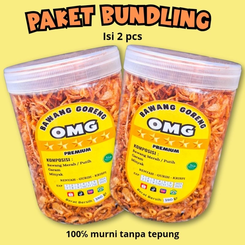 

[SUPER PREMIUM] PAKET HEMAT 2 Pcs BAWANG Merah GORENG ORIGINAL BERAT 400 gr ( 200gr/toples) | Murni tanpa tepung [OMG KULINER]