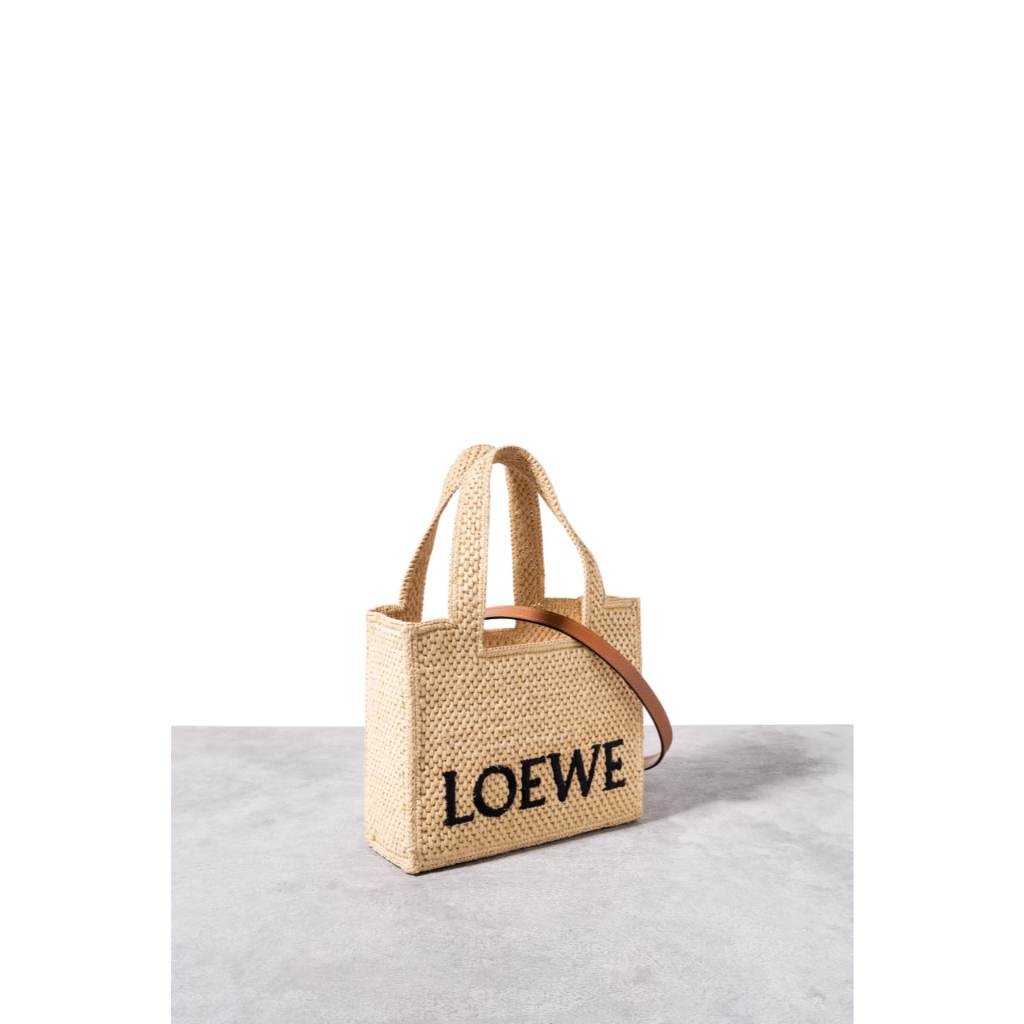 LOEWE Mini LOEWE font tote bag in raffia