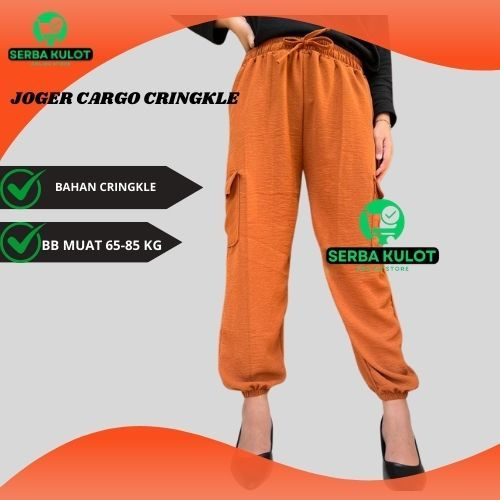 Celana Joger Cargo Pants Crinkle tali Serut