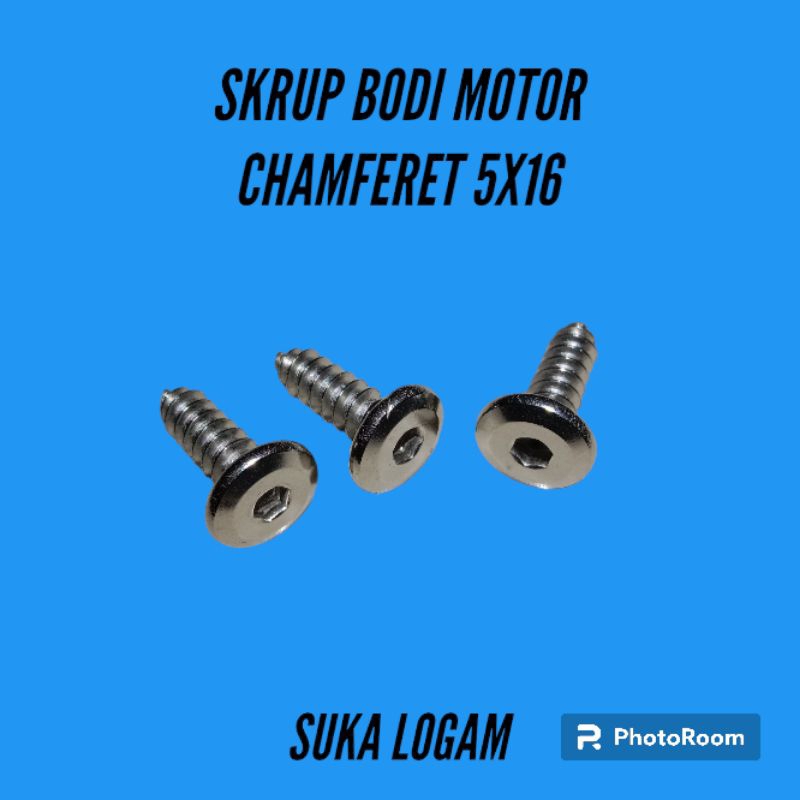SKRUP BODI MOTOR M5 X 16 CHAMFERED STAINLESS STEEL 304.