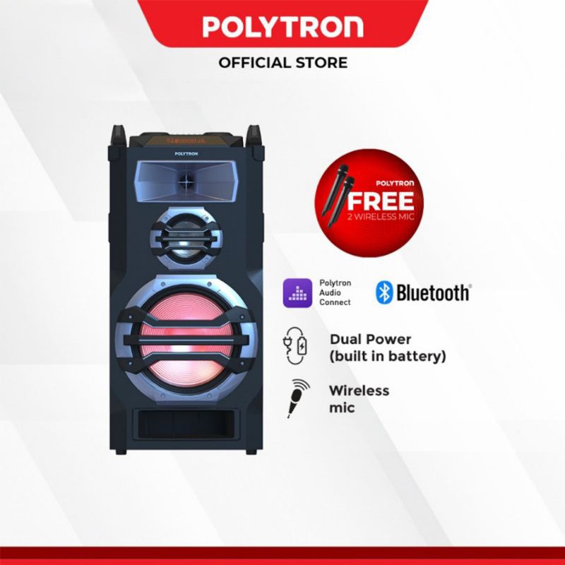 POLYTRON Speaker Portabel Audio USB Bluetooth + Radio Mic Wireless PTS-12KF15 Original