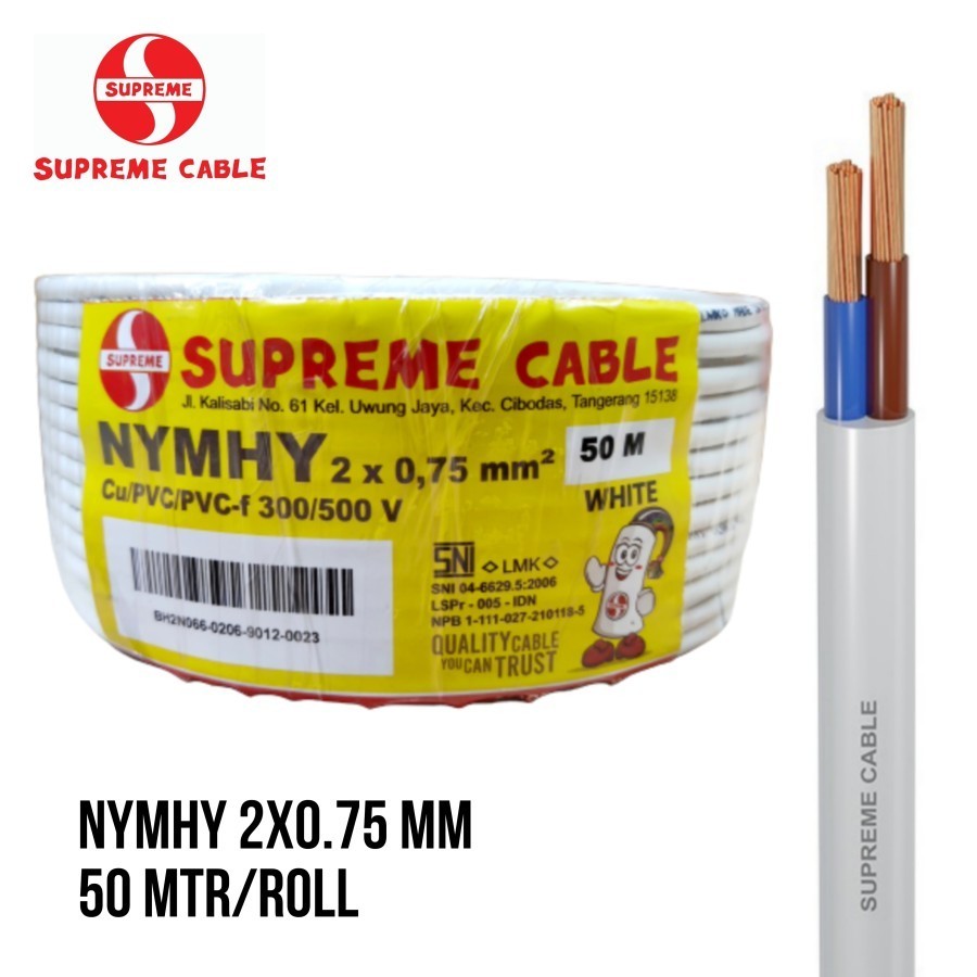 Kabel Supreme NYMHY 2x0,75mm2 (50M) putih