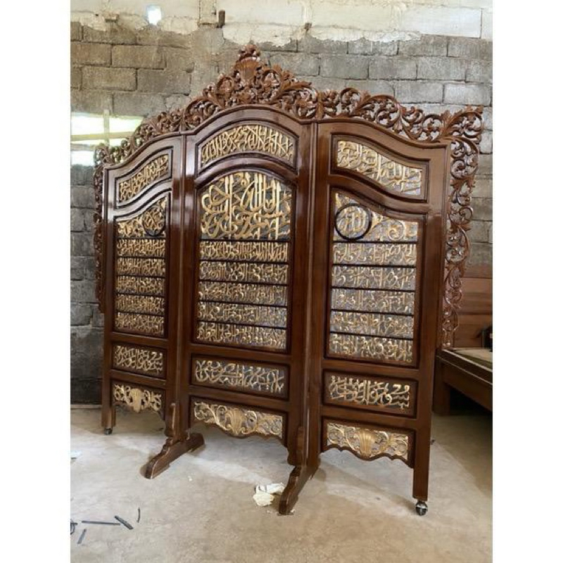 sketsel partisi ruangan kaligrafi ayat kursi penyekat ruangan sketsel kaligrafi ayat kursi kayu jati