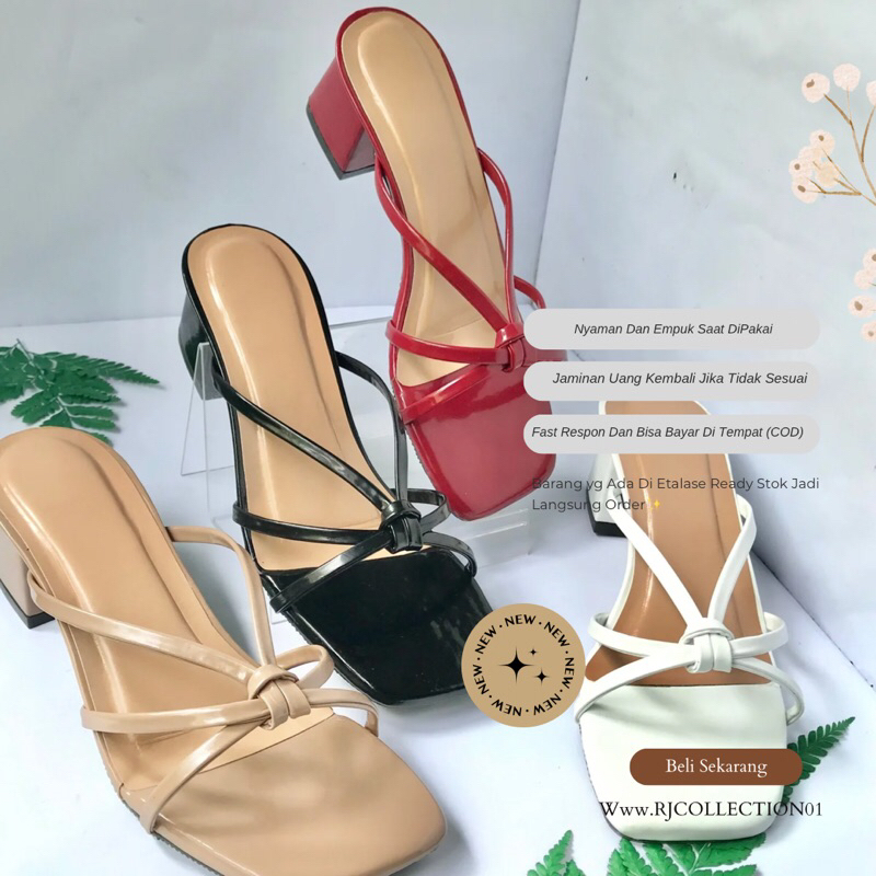 Sandal Heels Hak Tahu Wanita 5CM Hitam Putih Maroon Mocca Gladis Sendal Pesta Perempuan