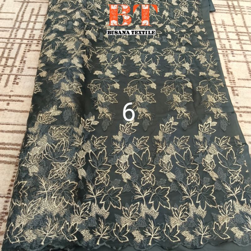 kain tile bordir motif daun || harga per setengah mtr