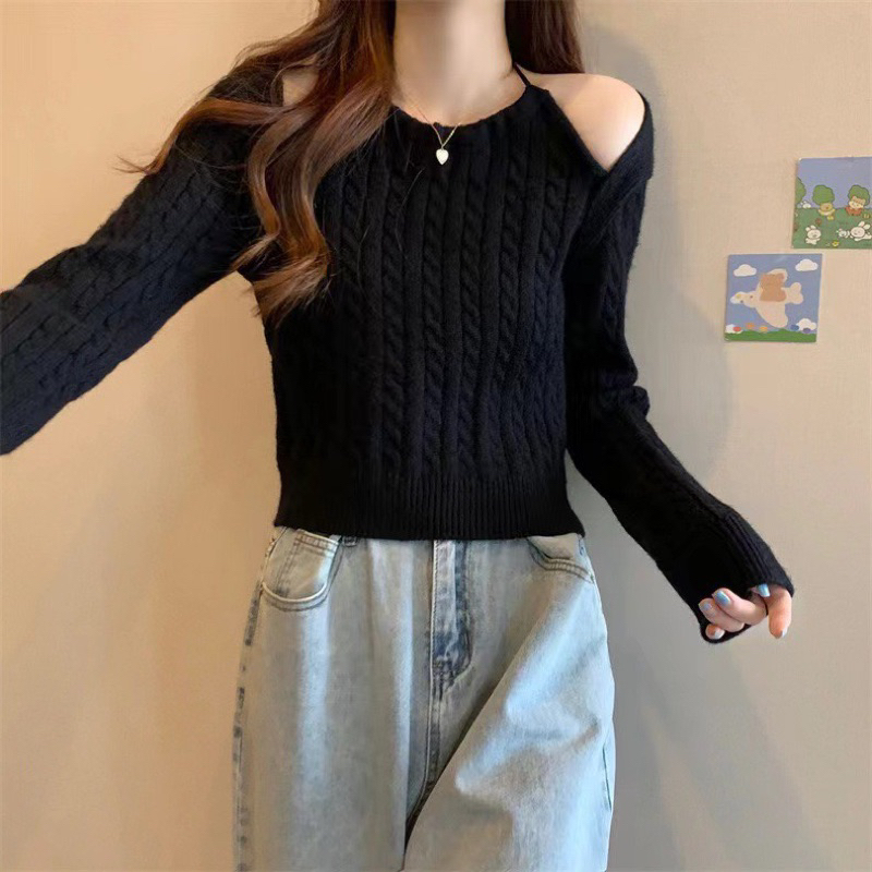 [ YENLIKA ] - HANASYA Top Knit Top | Long Sleeve Top | Atasan Crop Lengan Panjang Korea Long Sleeve 