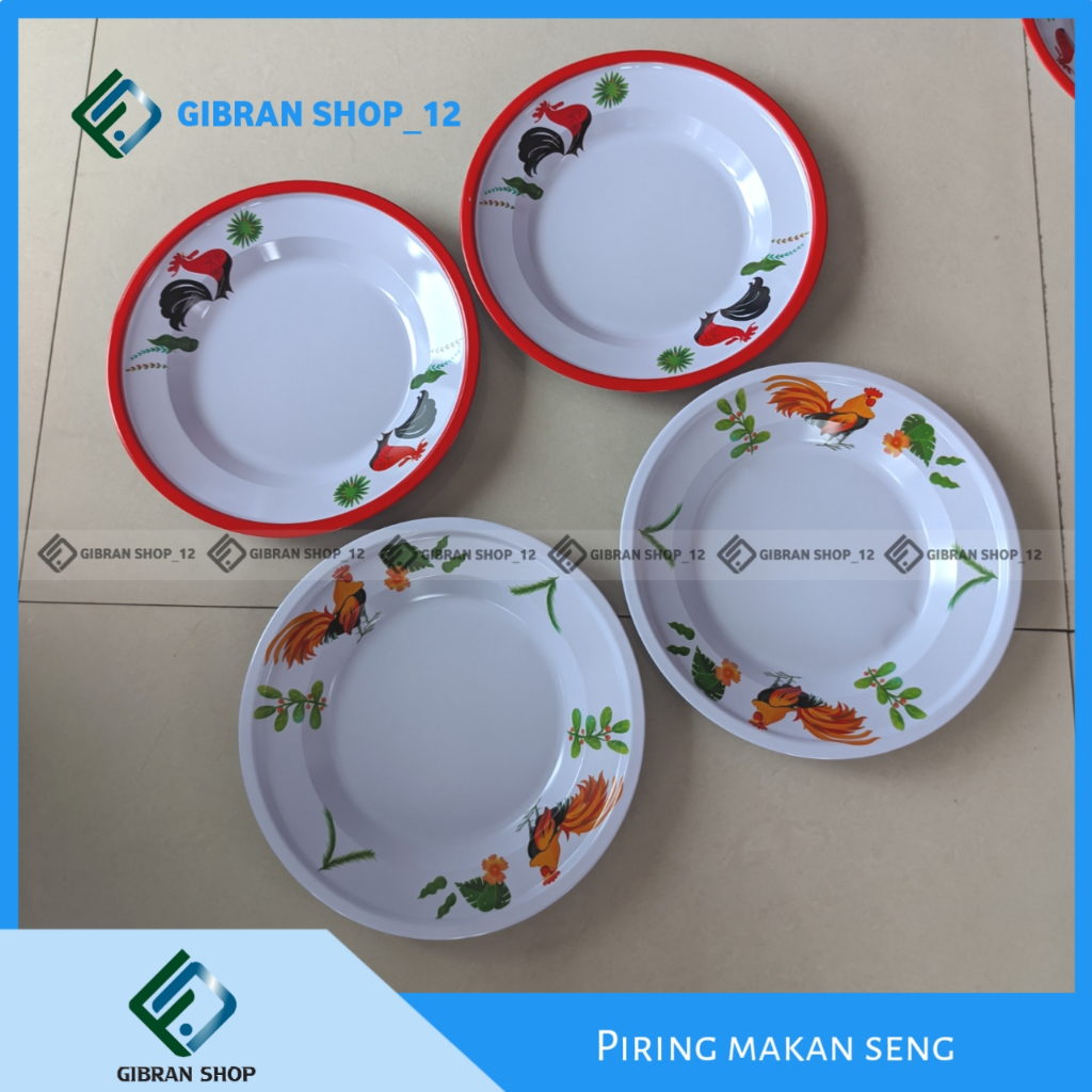 [1pcs] Piring Makan Enamel 22cm Piring Seng Ayam Jago Piring Jadul Motif Jago