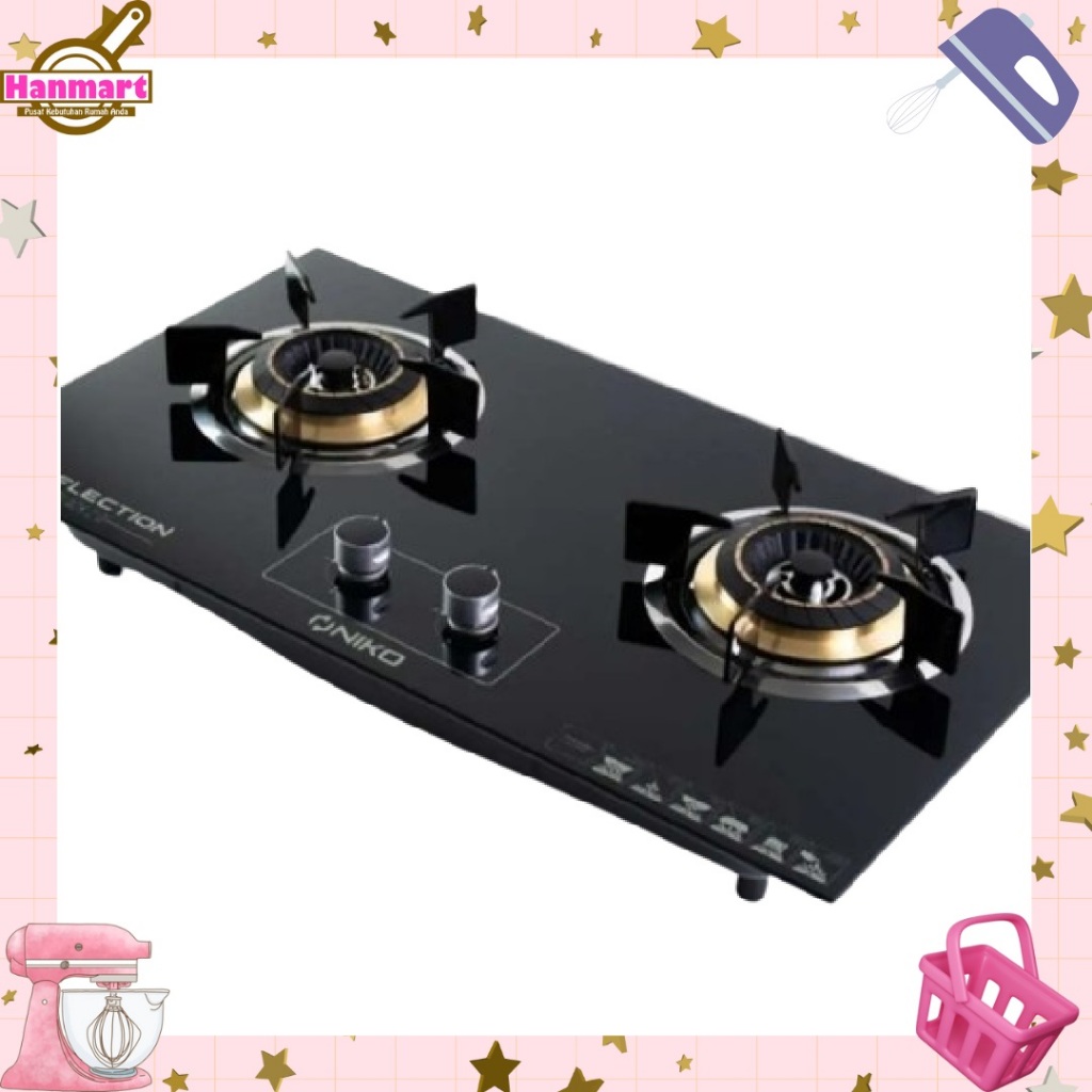 Kompor Kaca 2 Tungku Tanam Niko Reflection Black 2.0 Kompor Gas Tanam Niko