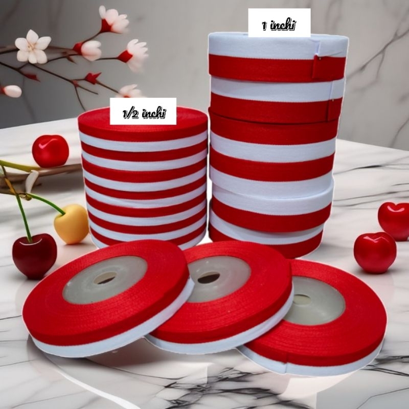 

Pita merah Putih Meteran 1/2 inci dan 1 inci Untuk 17 Agustus Perayaan Kemerdekaan