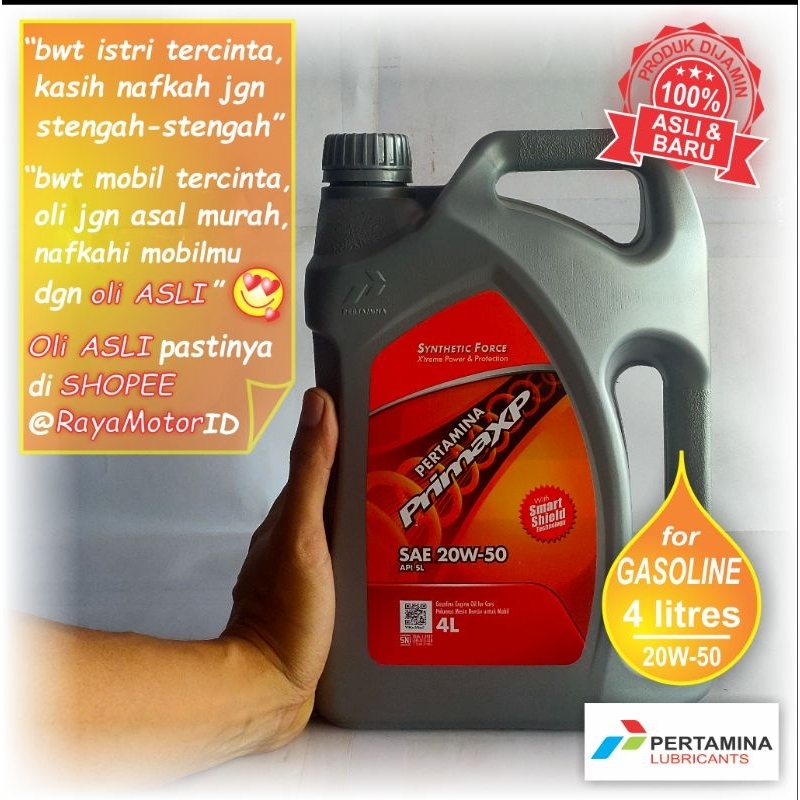 Oli mesin MOBIL BENSIN - merk PRIMA XP (isi 4 LITER, kualitas STANDAR)