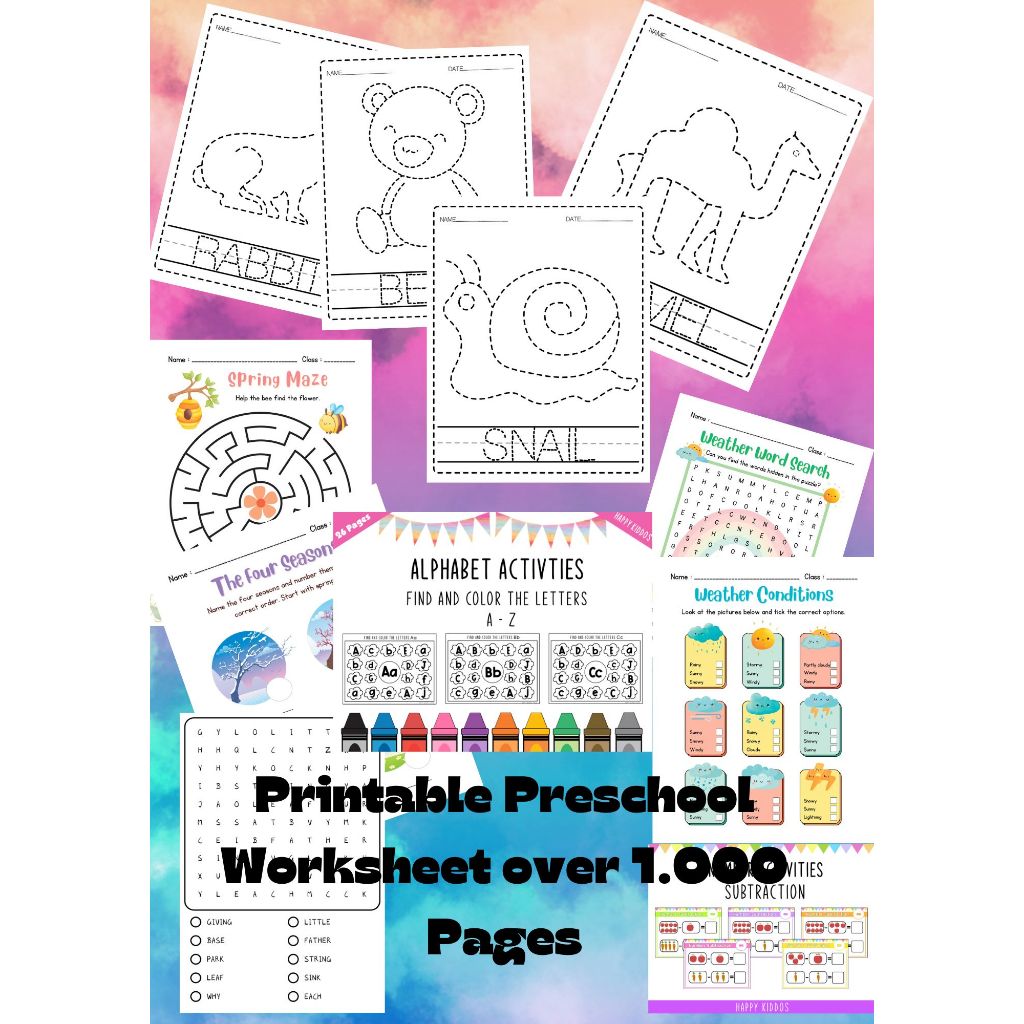 

Paket edukasi belajar Preschool 1000 Halaman learning worksheet math preschool printable buku anak printable mewarnai