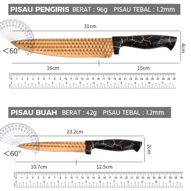 BIG PROMO TEXANIA Set Pisau Stainless Steel isi 7pcs itanium Warna Gold Peralatan Dapur 7PCS