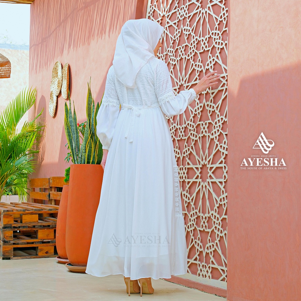 Exclusive Ayesha Gamis Putih Brukat Wanita Mewah Elegan Terbaru