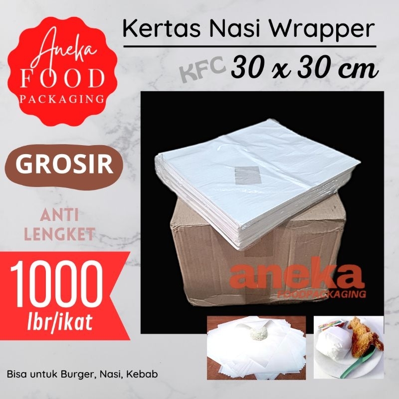 

GROSIR 1000lbr- Wrapper 30x30cm/kertas bungkus nasi kebab burger ala KFC