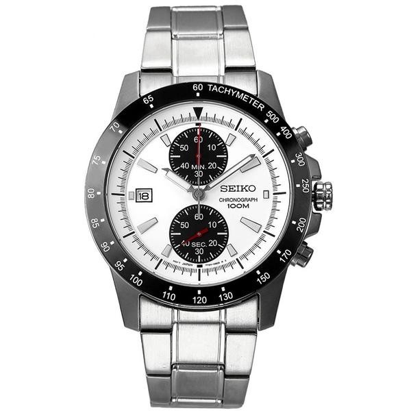 Seiko Chronograph SNN187P1 Men White Dial Stainless Steel Strap - Jam Tangan Seiko Pria
