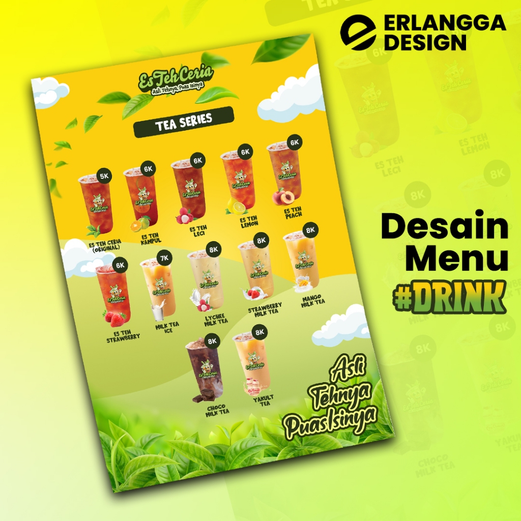 CETAK DESAIN MENU ES TEH DAN MINUMAN KEKINIAN