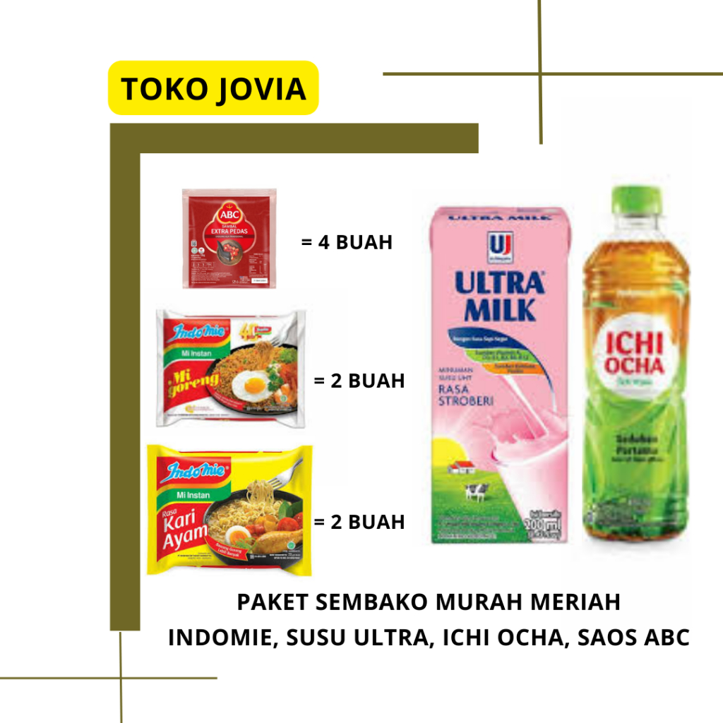 

Paket Sembako Indomie Susu Ultra Sambal ABC Teh Pucuk dan Minuman