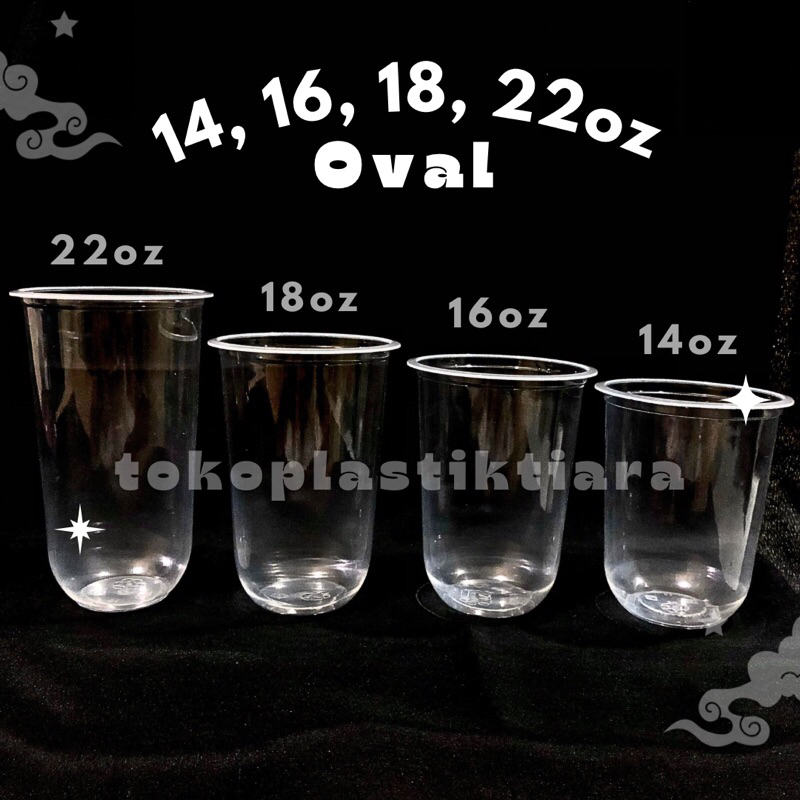 Cup / Gelas Plastik Merak Oval Uk.14 OZ, 16 OZ, 18 OZ, 22 OZ