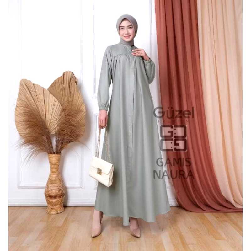 Gamis NAURA Polos Simple Mewah Elegan Katun Toyobo Ori Guzel Set Kondangan Muslim Wanita Terbaru2024