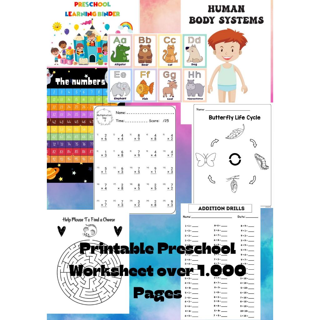 

Paket edukasi belajar Preschool 1000 learning worksheet math preschool buku anak printable mewarnai