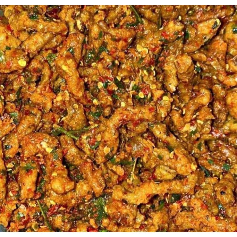 

usus ayam crispy/keripik usus ayam krispi pedas daun jeruk bumbu melimpah