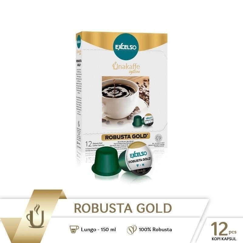 

Unakaffe System Coffee Capsule - Kopi Kapsul Excelso Unakaffe Robusta Gold Box