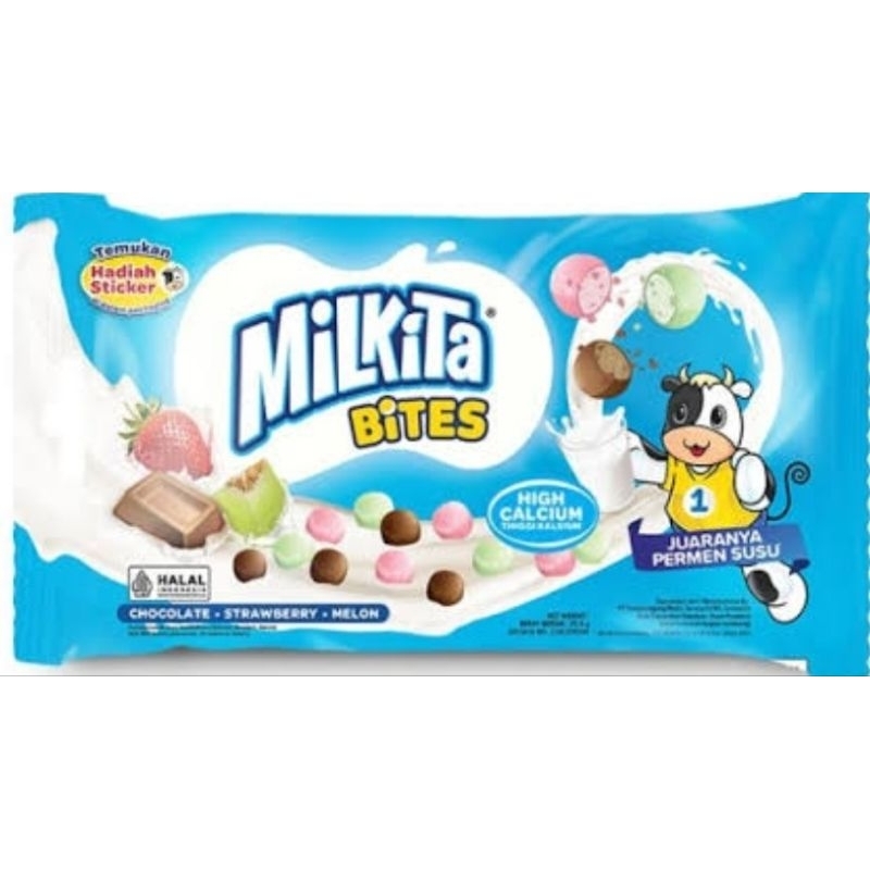 

Milkita Bites permen susu lunak rasa strawberry, coklat, melon 25,5 gram