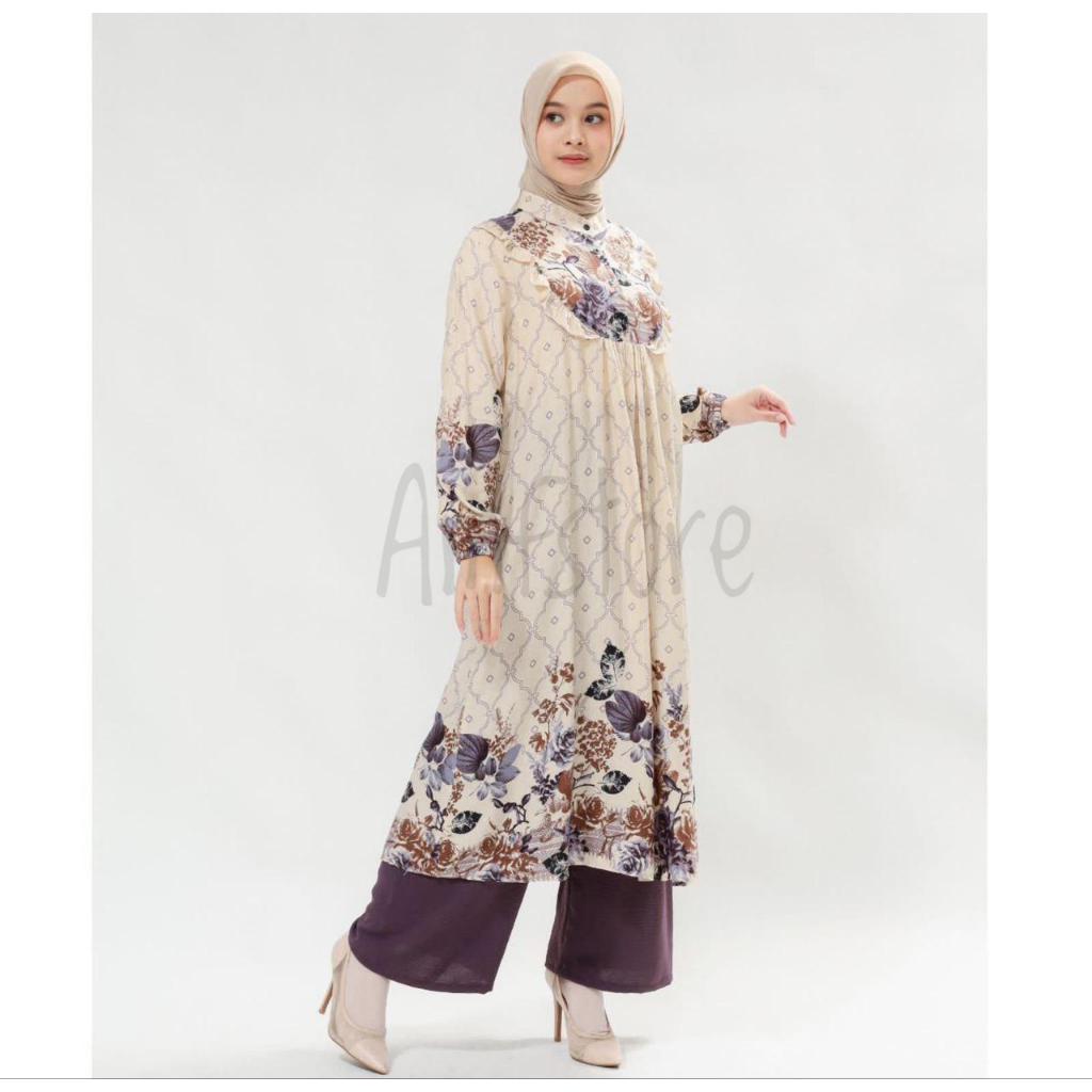 Setelan Long Tunik Rayon Premium Terbaru One Set Wanita Panjang Ootd Hijab Kondangan Mewah Import
