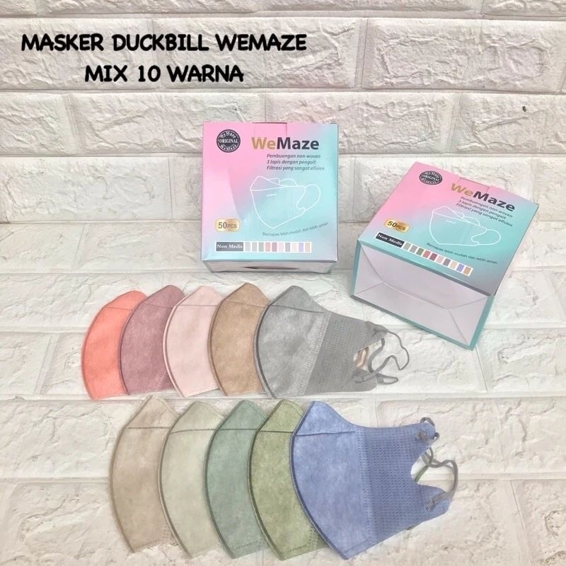 masker duckbill warna pastel 1 box isi 50 pcs mix warna masker 3 ply