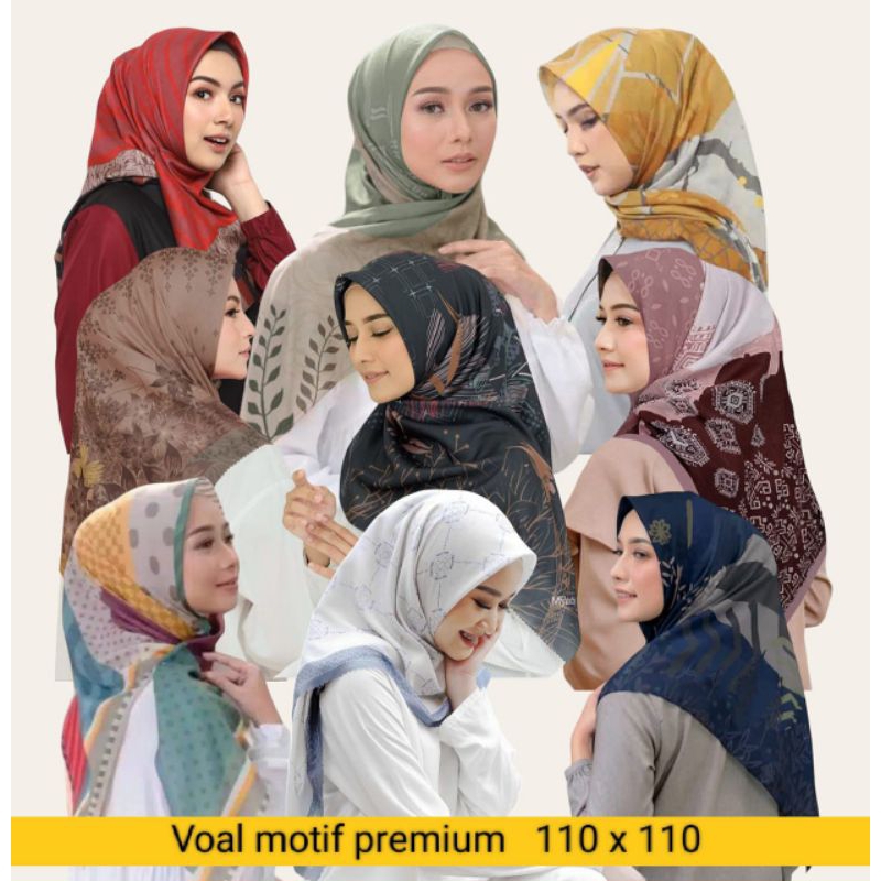 Mono Series Kerudung Segi Empat Motif Hijab Voal Premium Jilbab Scarf Printing Mewah Elegan