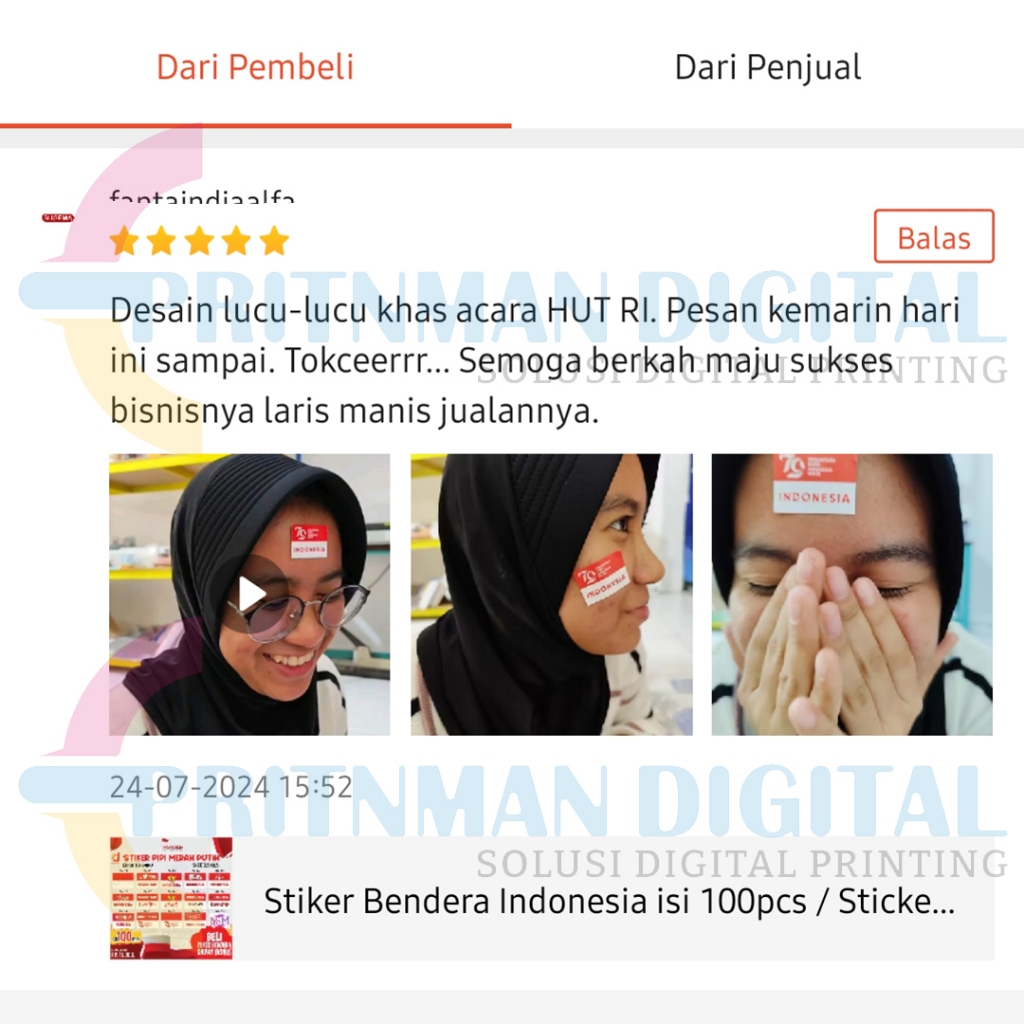 

BELI SEKARANG Sticker Stiker Bendera Merah Putih isi 100pcs / Stiker Pipi Bendera Merah Putih