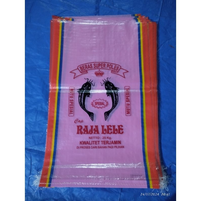 karung laminasi warna pink  sablon RajaLele untuk kemasan beras 25 kg 1pack isi 100 lmbr Pink