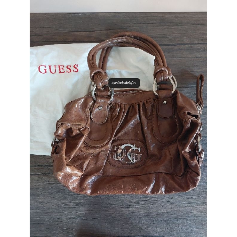 [ORIGINAL Guess Preloved] Y2K Vintage Guess Brown Leather Hand / Shoulder Bag - Tas Tote Cokelat Kul