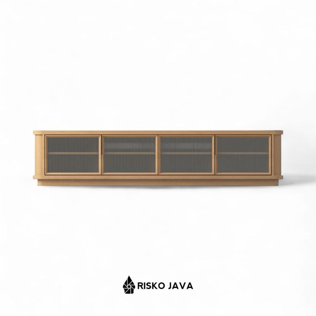 Meja Tv Kayu Jati / Cabinet Tv Ruang Penyimpanan / Rak Tv Minimalis Pintu Kaca | DRAGON