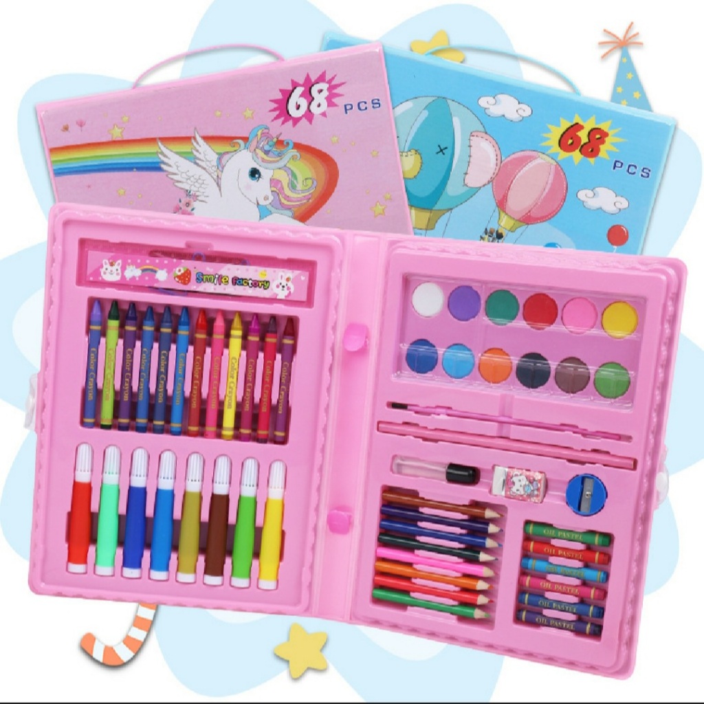 

DIY Set 68 pcs parlengkapan menulis, mewarnai, menggambar, pena cat air - Warna Warni untuk Anak