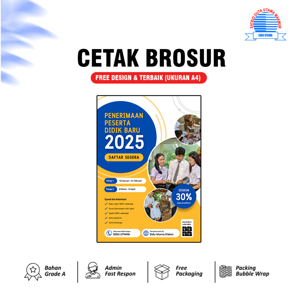 

CETAK BROSUR UKURAN A4 (1 HARI JADI & FREE DESIGN)