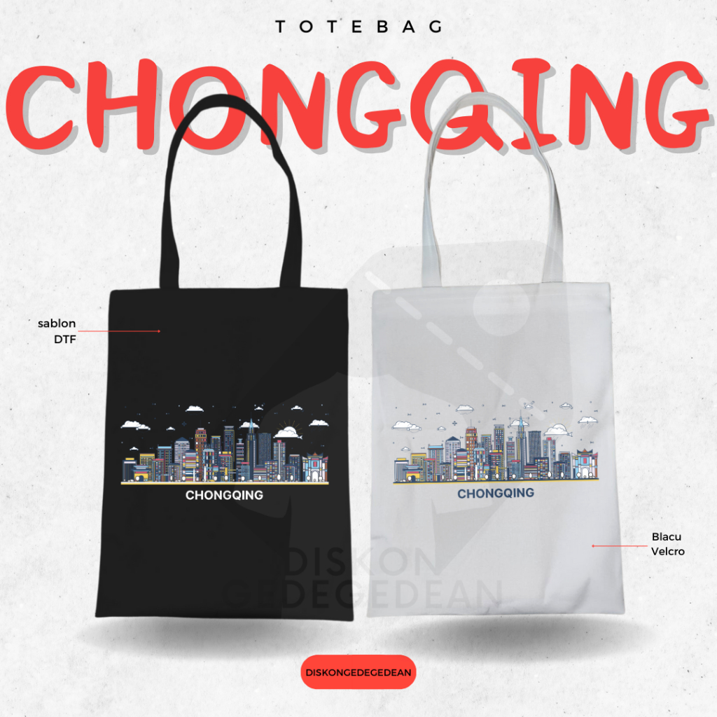 Diskongedegedean Totebag Chongqing Souvenir Tas Oleh Oleh China Kanvas Resleting 1