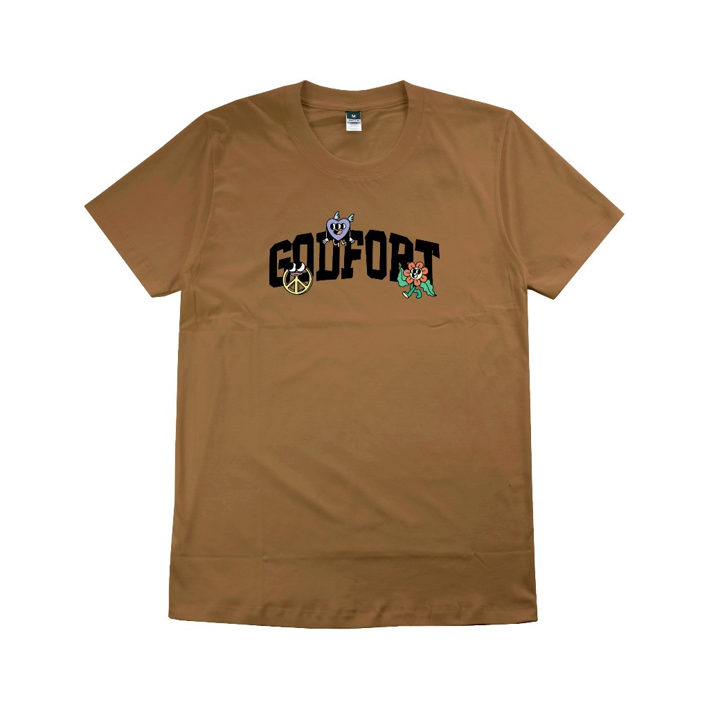 KAOS DISTRO LENGAN PENDEK UNISEX WALK PUTIH COKLAT ALMOND GODFORT