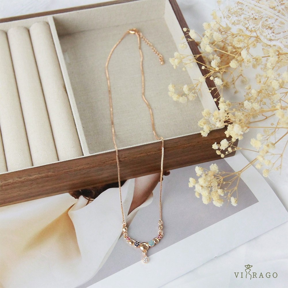 VIRAGO Kalung Zirkon Berwarna -warni Perhiasan Batu Permata Wanita Perhiasan Berlapis Emas Perhiasan