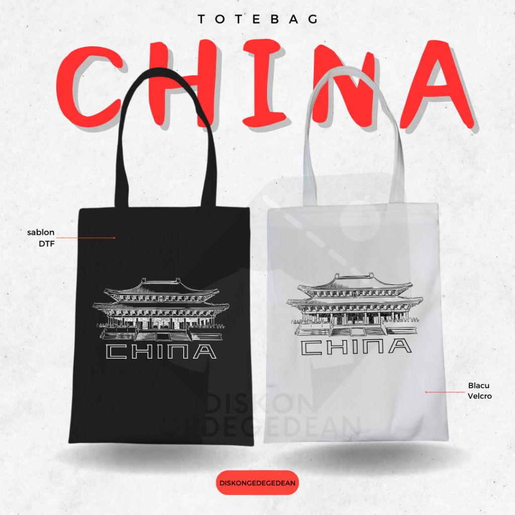 Diskongedegedean Totebag China Souvenir Tas Oleh Oleh Beijing Kanvas Resleting 1