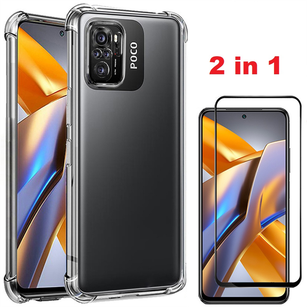 Case Xiaomi Redmi Note 10 - Note 10s PAKET 3IN1 Case Bening Tempered Glass Camera Lens Casing Hp Red