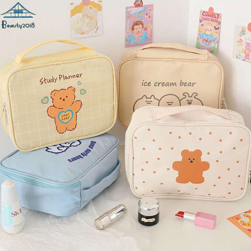 TAS KOSMETIK MOTIF BERUANG LUCU AESTHETIC KEKINIAN  KAPASITAS BESAR / POUCH MAKE UP WANITA